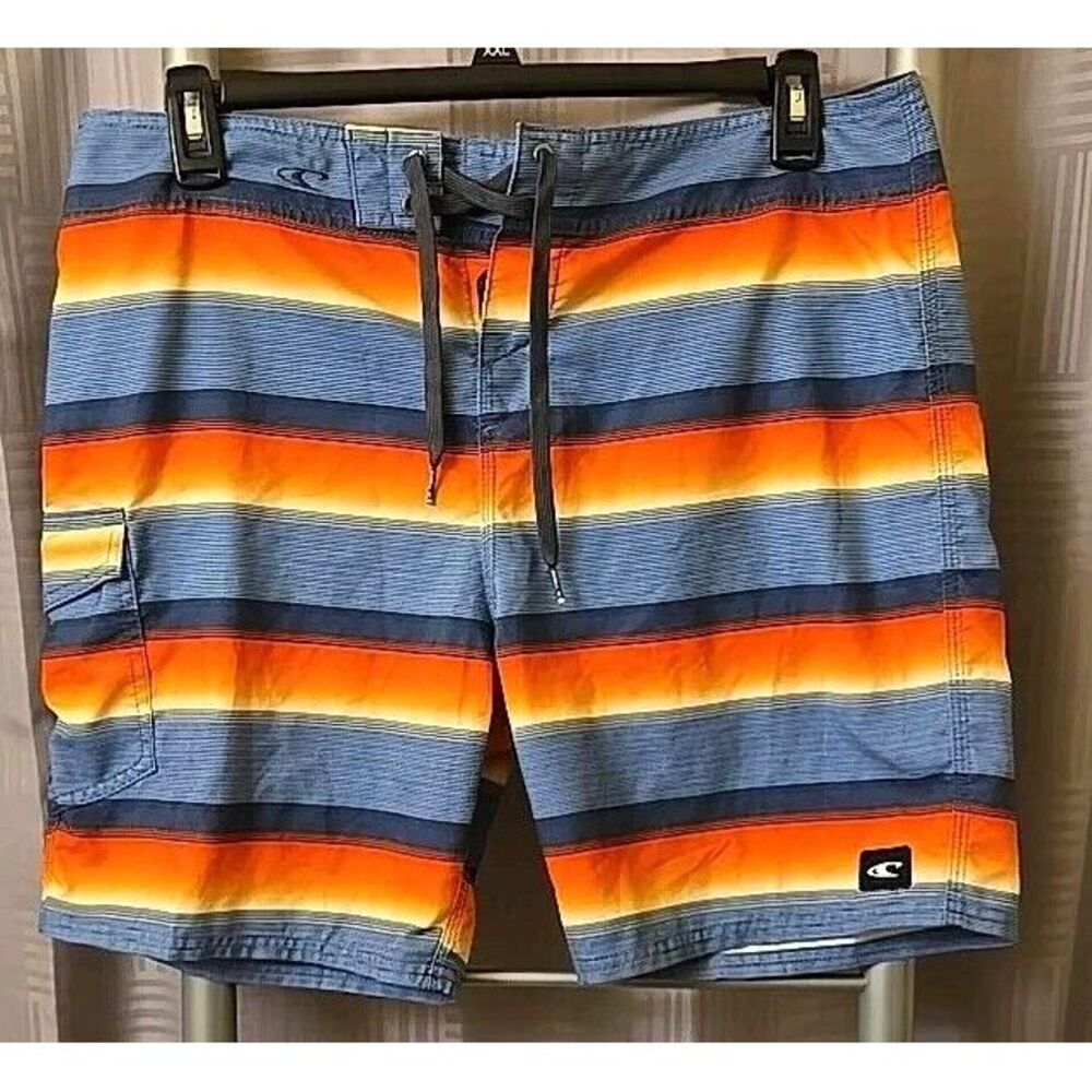 O'Neill Board Shorts 34 MultiColor Stripe Swim Trunks Bathing Suit Summer Beach - Picture 2 of 8